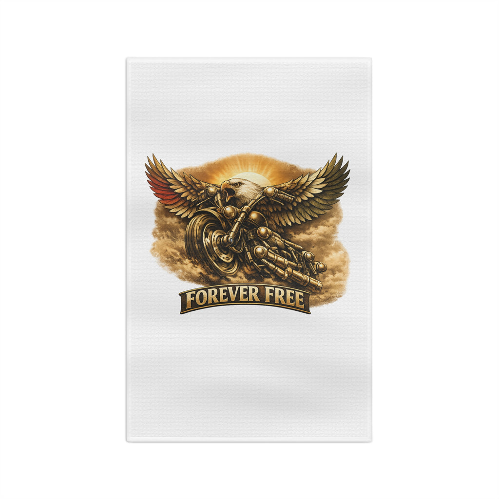 Forever Free Eagle Motorcycle Tea Towel | Patriotic Gold 