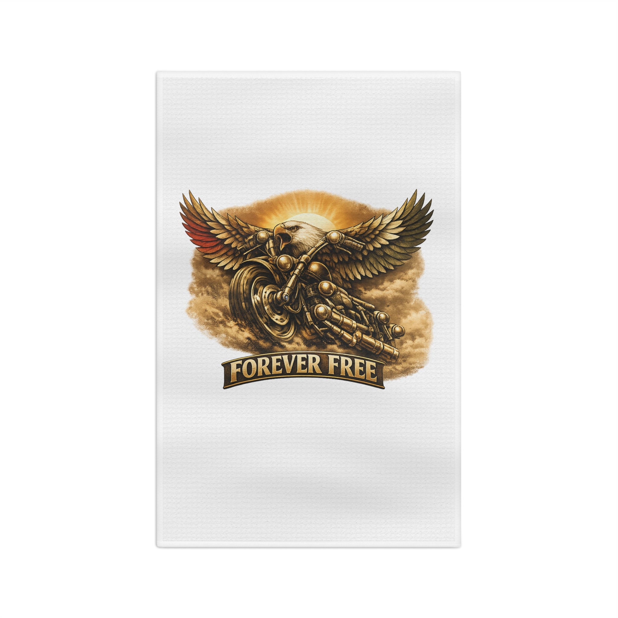 Forever Free Eagle Motorcycle Tea Towel | Patriotic Gold 