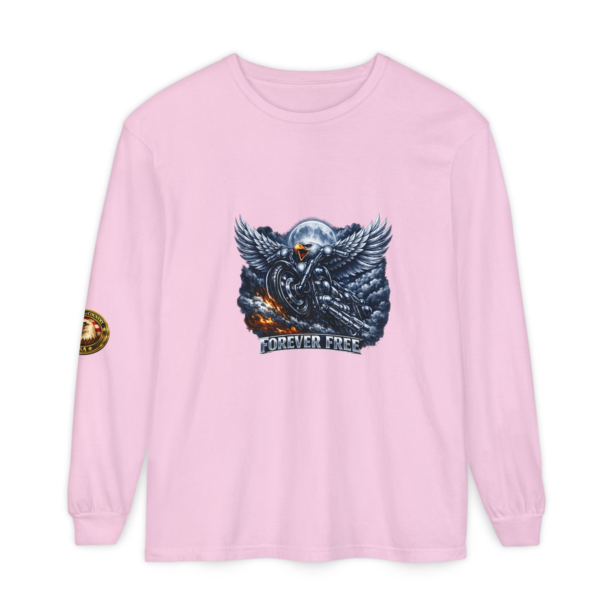 Forever Free Eagle Long Sleeve - blue silver graphic detail close-up