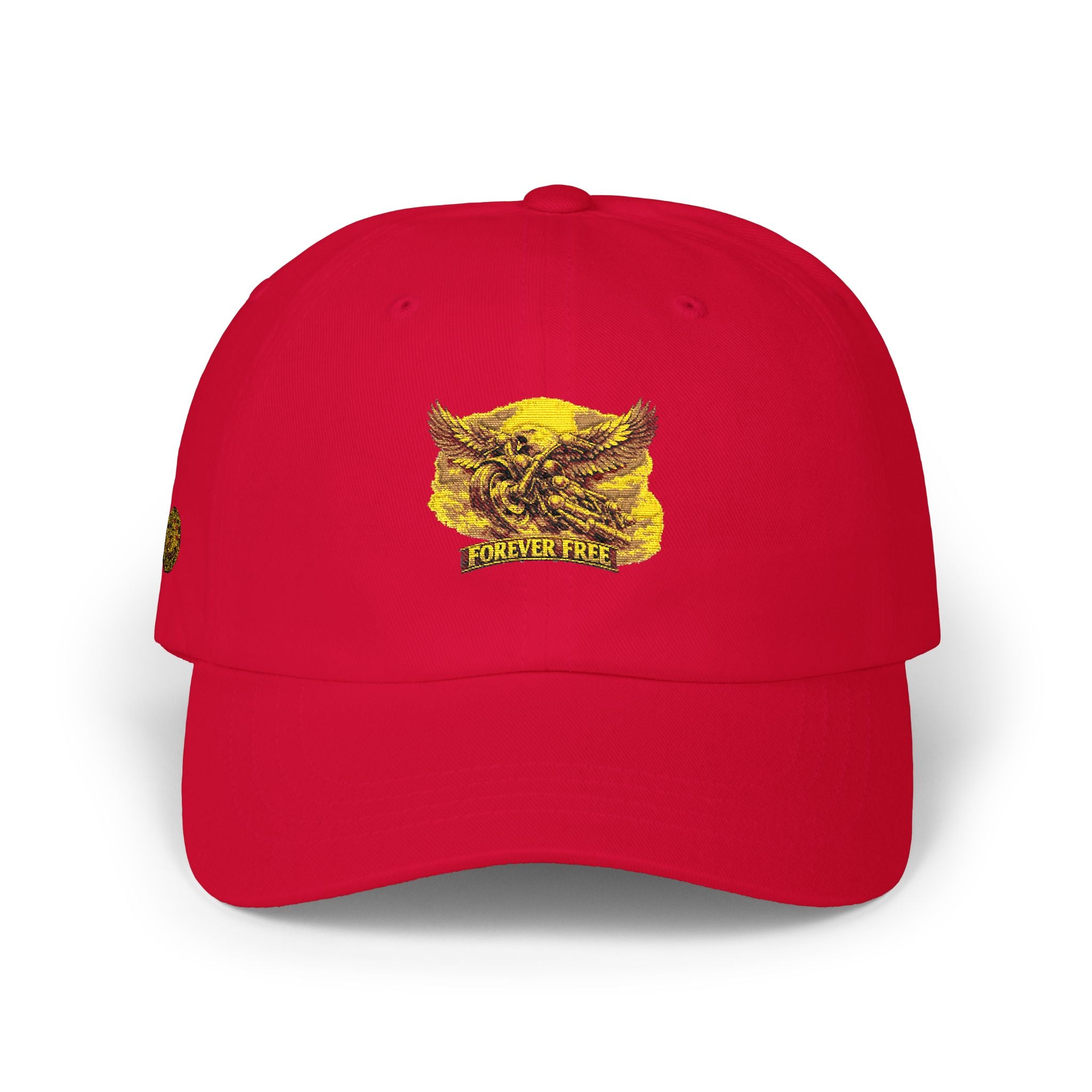 Eagle on Motorcycle Dad Cap - navy colorway front view