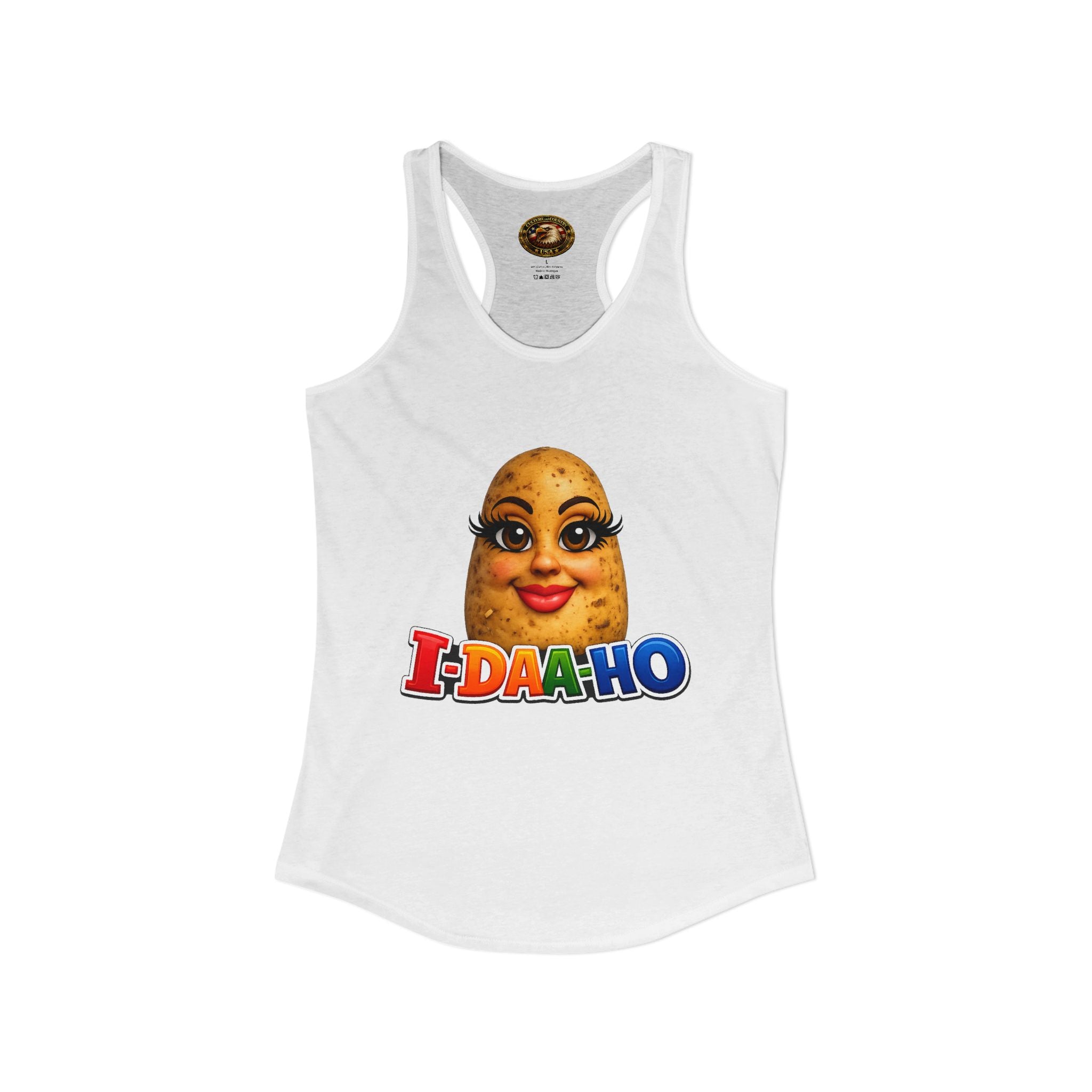 I-DAA-HO Potato Racerback Tank - gray colorway front view