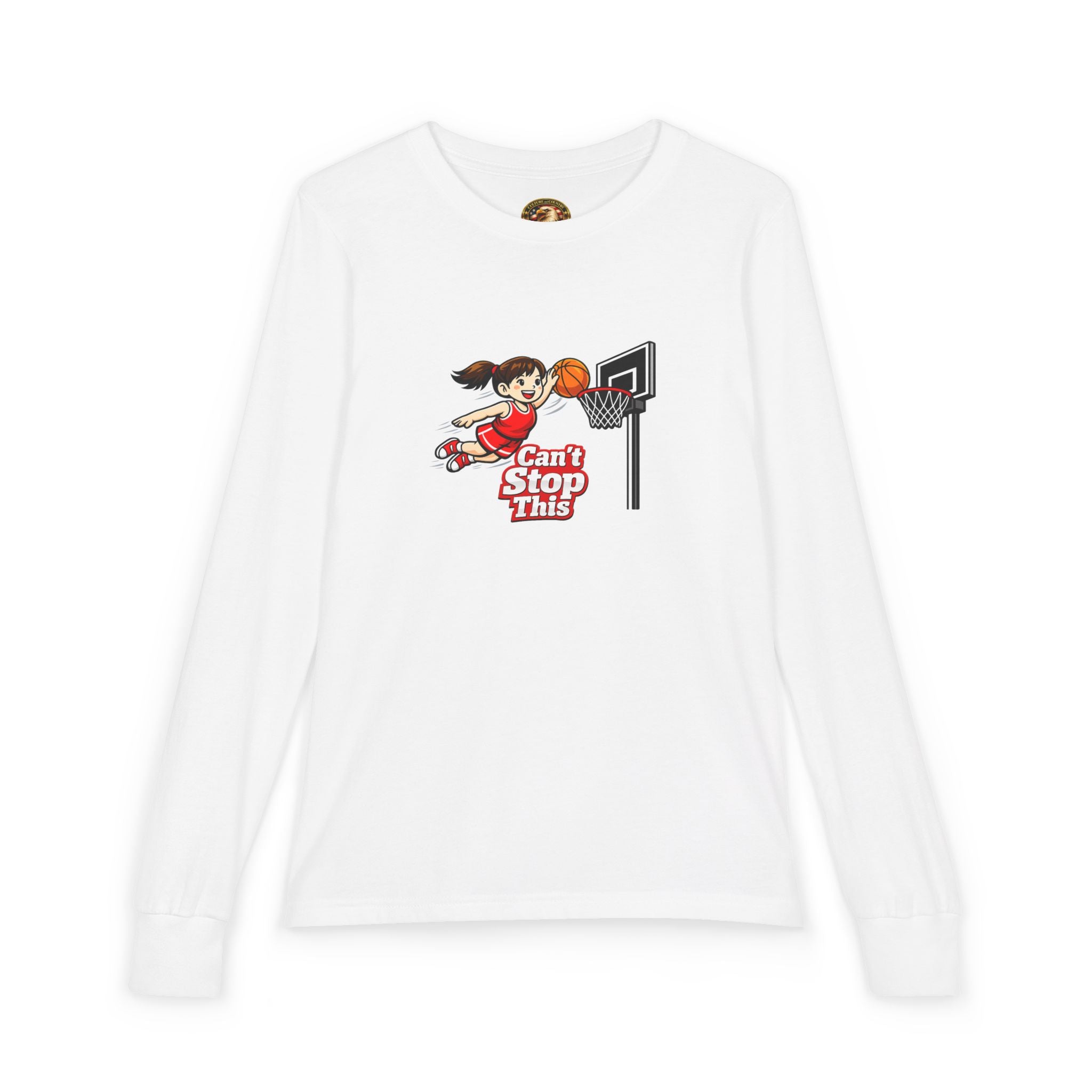 Can't Stop This Girl Youth Long Sleeve Shirt | Girl Dunking Basketball Graphic 