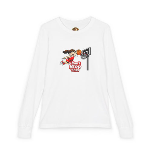 Can't Stop This Girl Youth Long Sleeve Shirt | Girl Dunking Basketball Graphic 