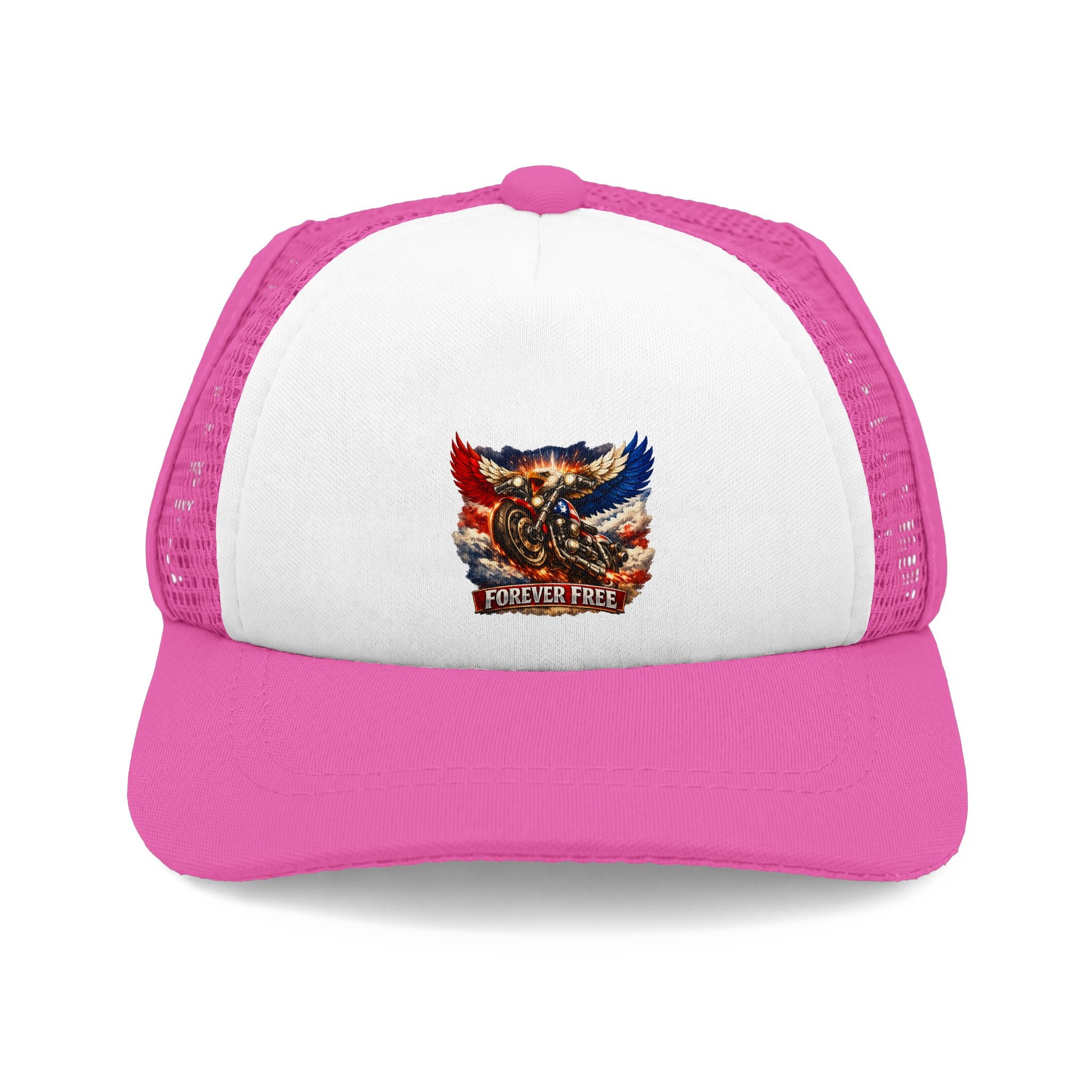 Forever Free Eagle Dog Trucker Hat - side profile chin strap detail