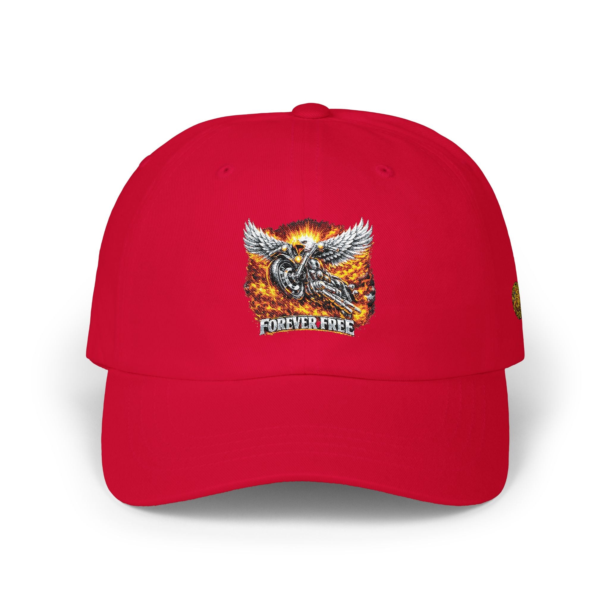 Eagle on Motorcycle Baseball Hat - navy colorway front view