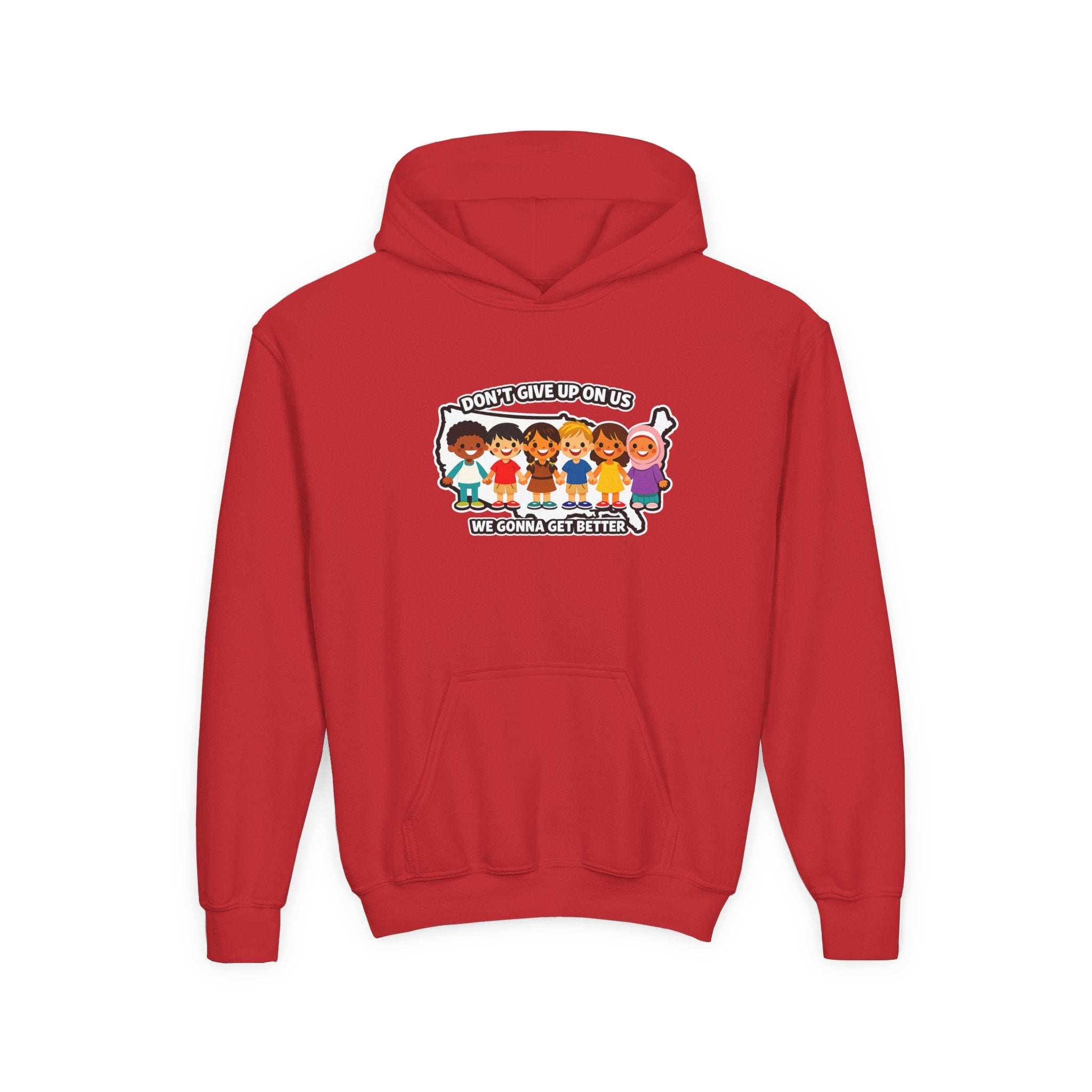 Diverse American Kids Youth Hoodie - youth sizing flat lay reference