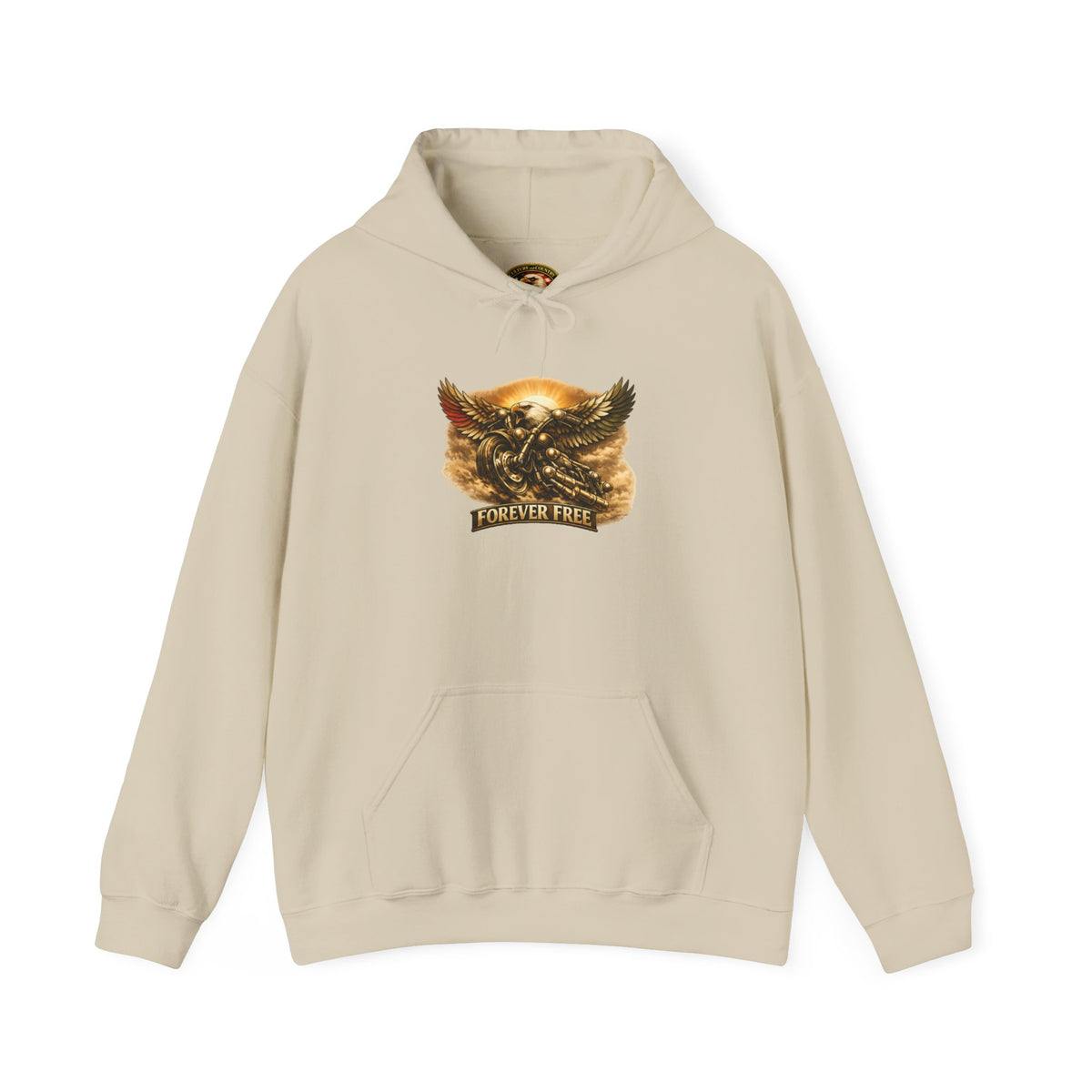 Forever Free Eagle on Motorcycle | Hoodie | Patriotic Gold