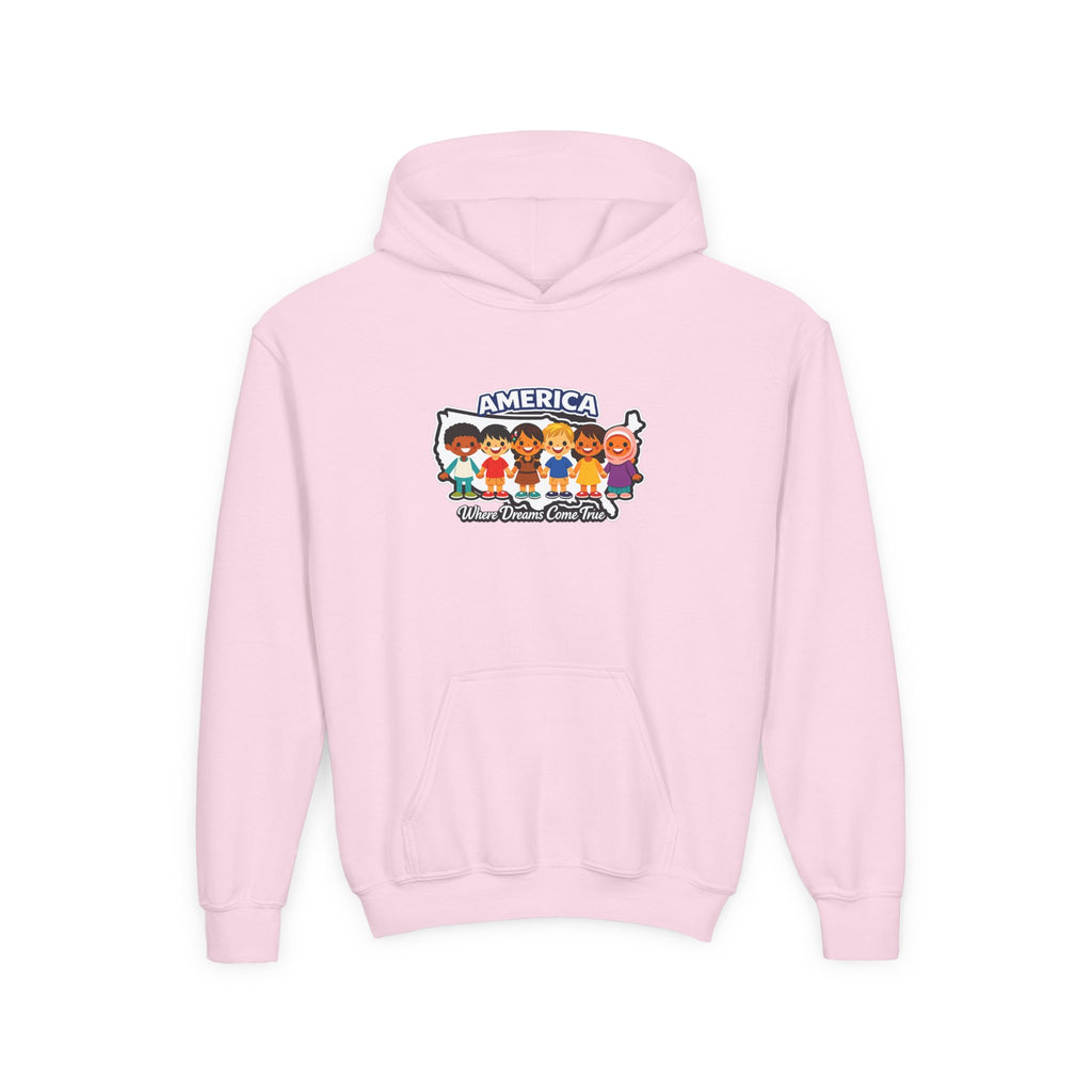 Diverse American Kids Youth Hoodie - white colorway front view
