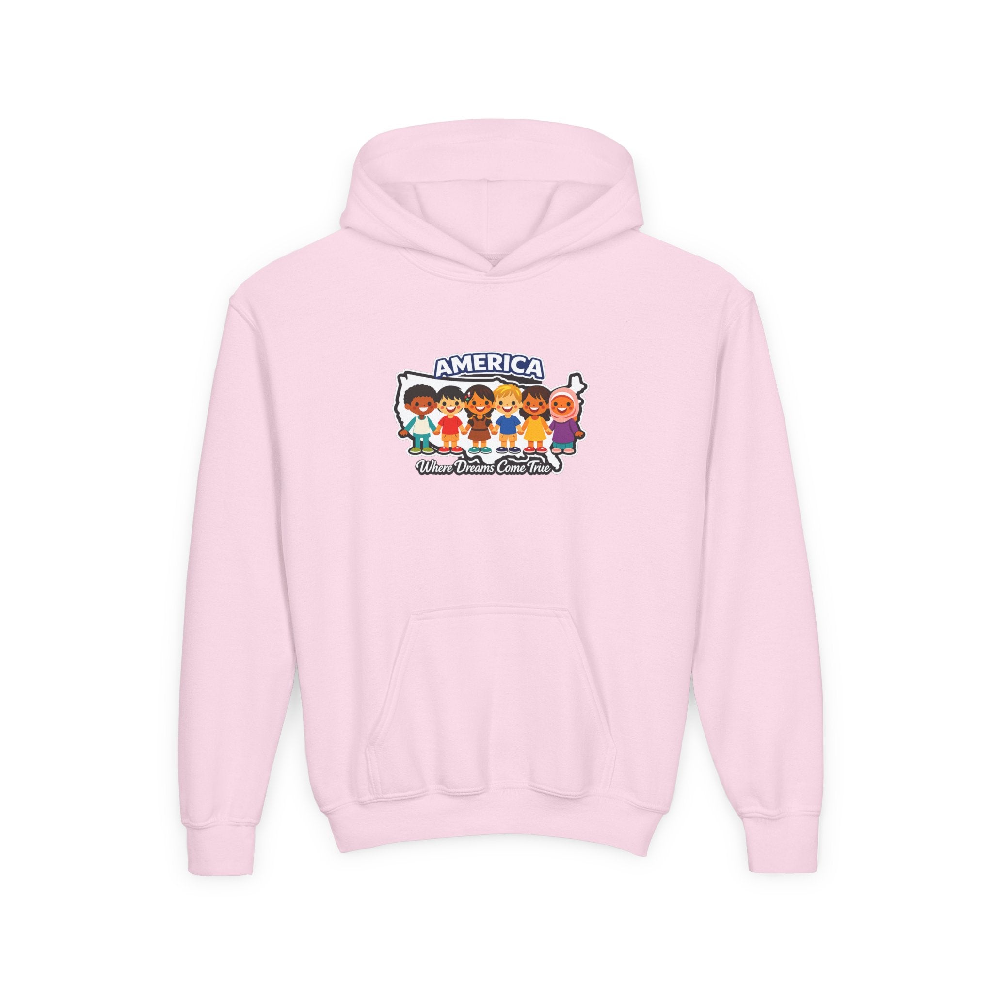 Diverse American Kids Youth Hoodie - white colorway front view