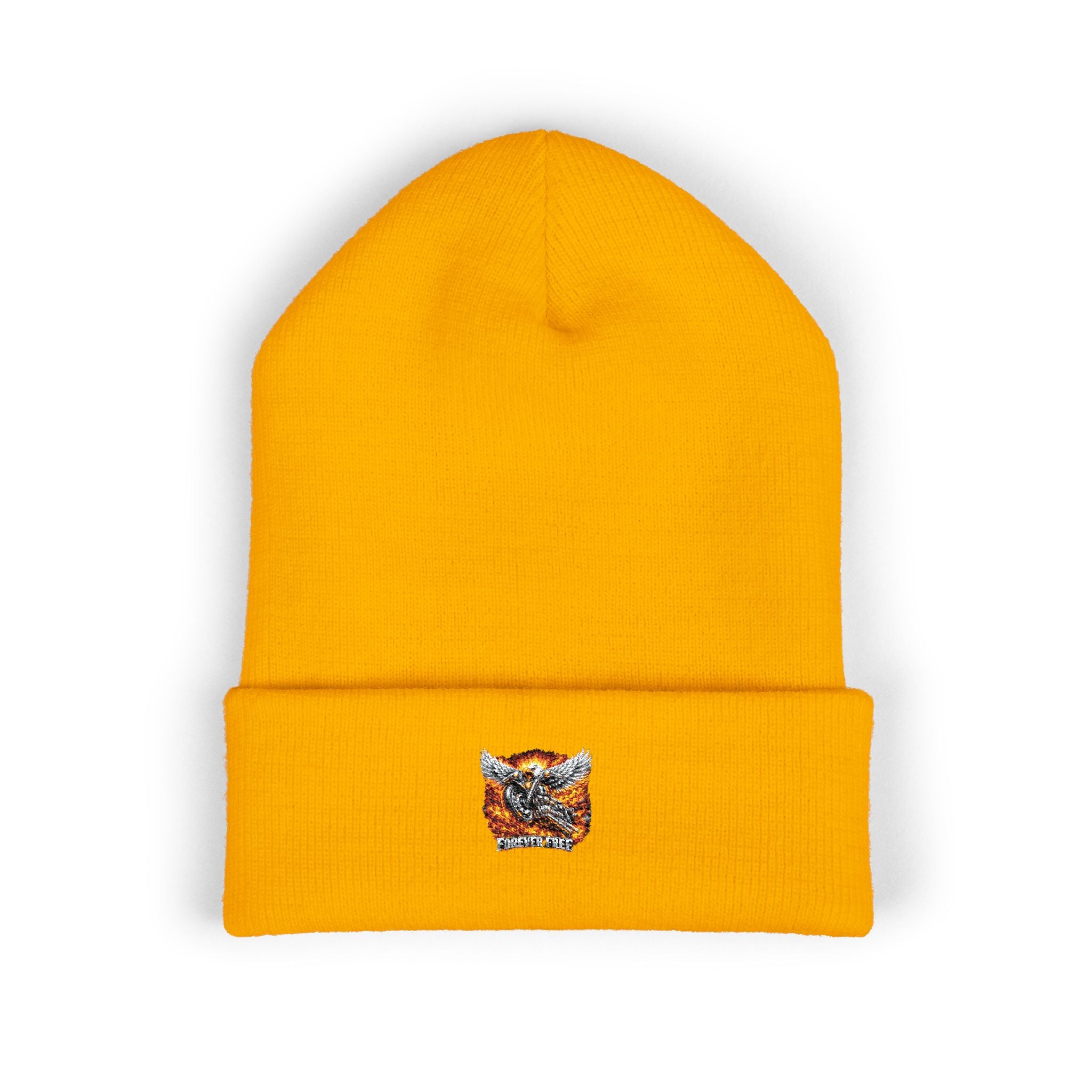 Eagle on Motorcycle Knit Hat - front embroidered eagle graphic view
